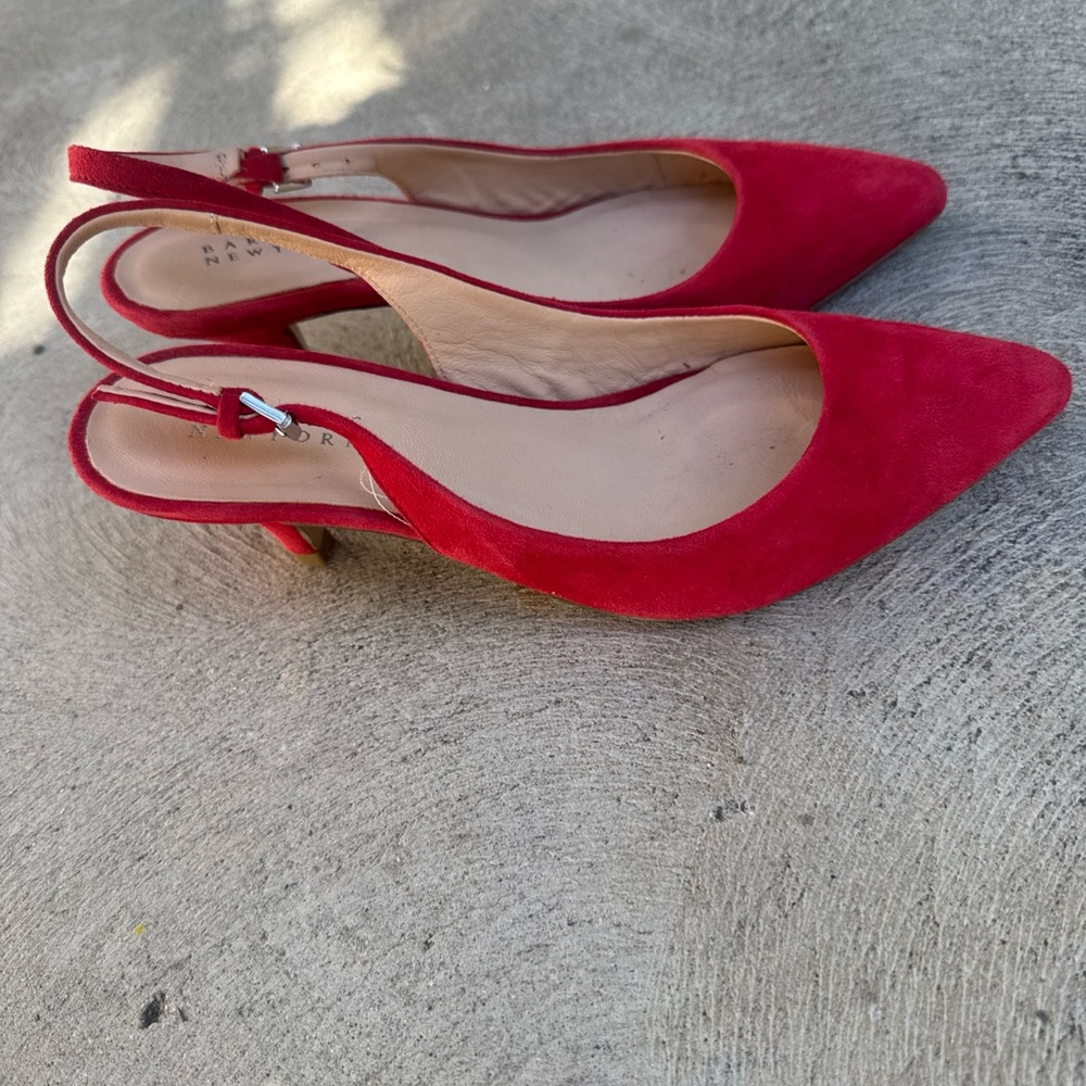 Barney's New York Red Leather Slingback Kitten Heel Size 37 - Picture 5 of 8